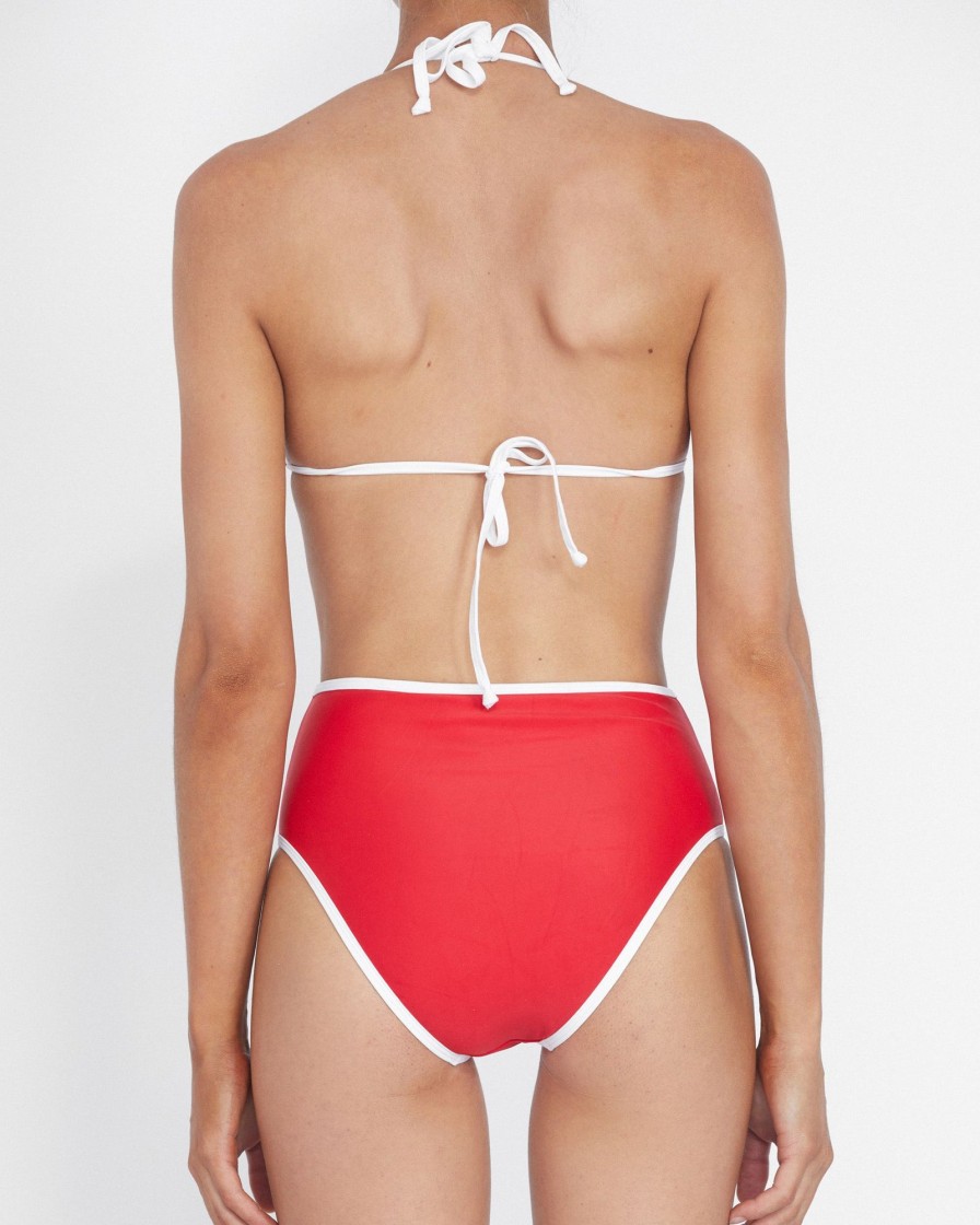 Bikini Bottoms It's Now Cool | Waisted Duo Pant - Red & White Contrast